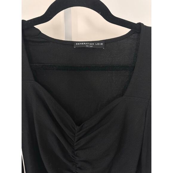Generation Love Laguna Heart Neck Ruched Ribbed Top Black Small - Picture 8 of 8